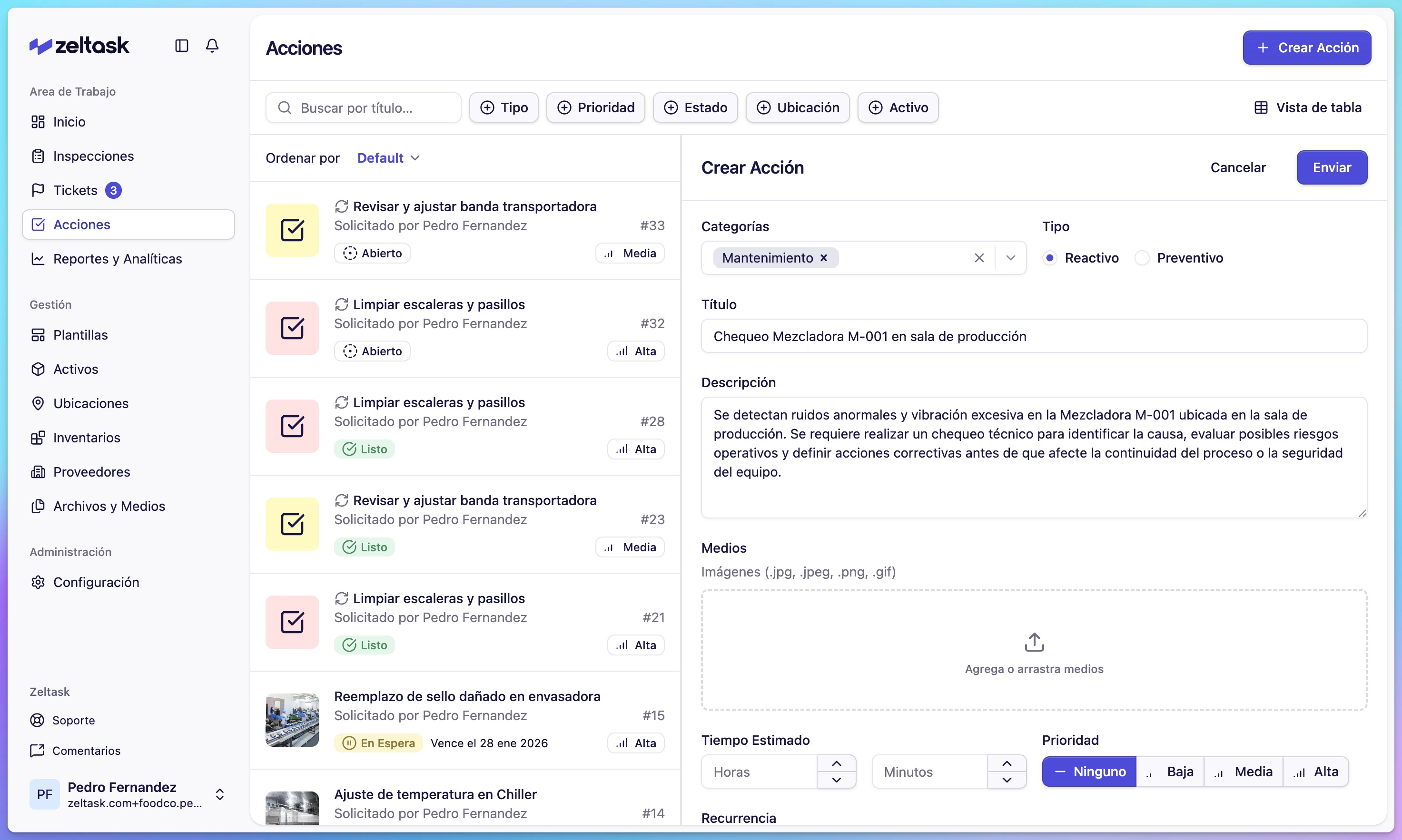 Create Action form with Title and Description fields completed